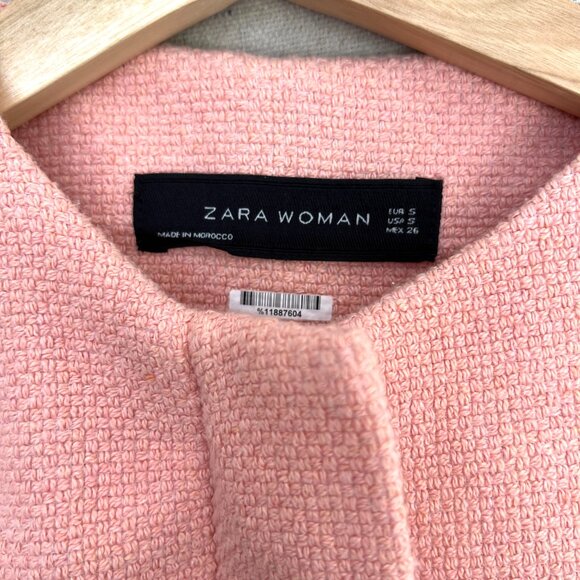 ZARA Women Size S Peach Salmon Pink 3/4 Zip Jacket Peacoat Spring Coat Tweed - Picture 6 of 11